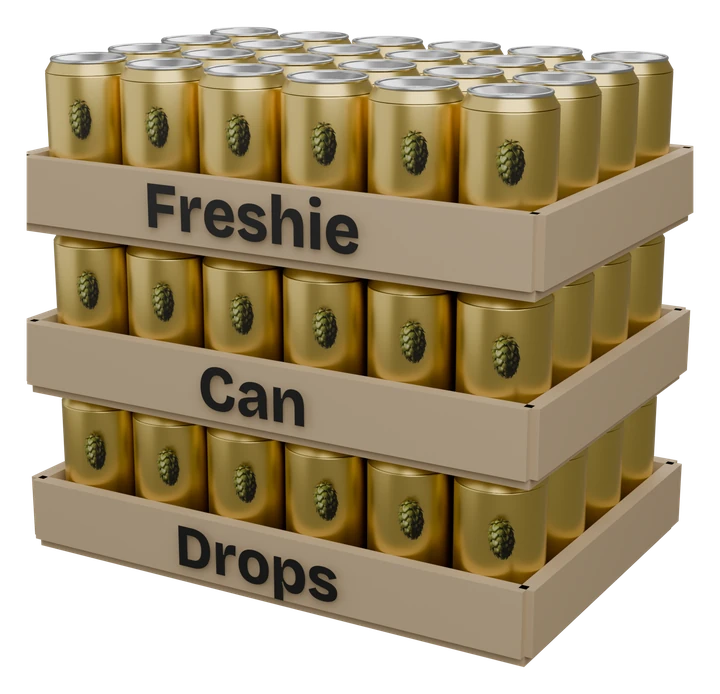 Freshie Can Drops — stacked cases of cans